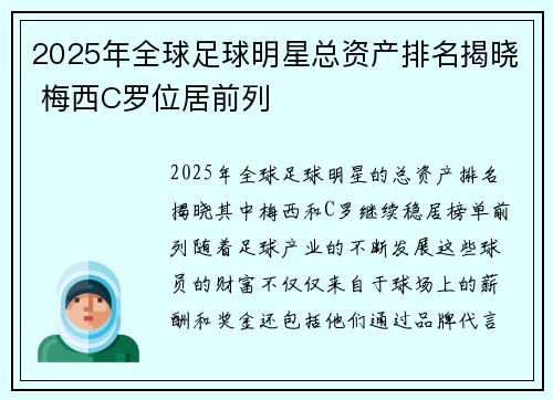 2025年全球足球明星总资产排名揭晓 梅西C罗位居前列